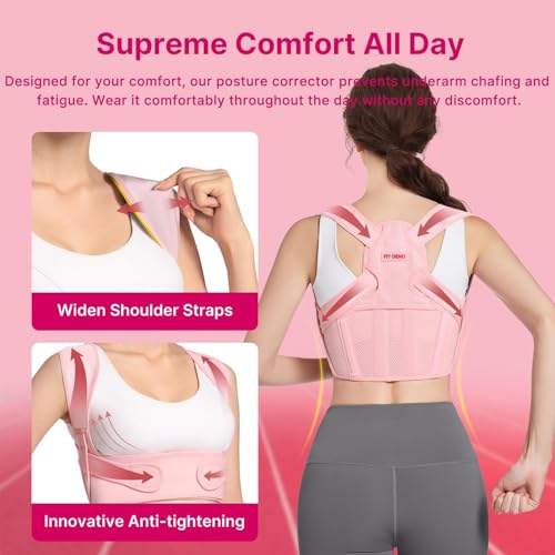 Fit Geno Posture Corrector for Women: Adjustable Lightweight Upper Back Brace for Neck Shoulder & Upper Back Pain Relief - Improve Posture Correct Hunchback Slouching Kyphosis Invisible Under Clothes (M/L Under Bust 32"-45")
