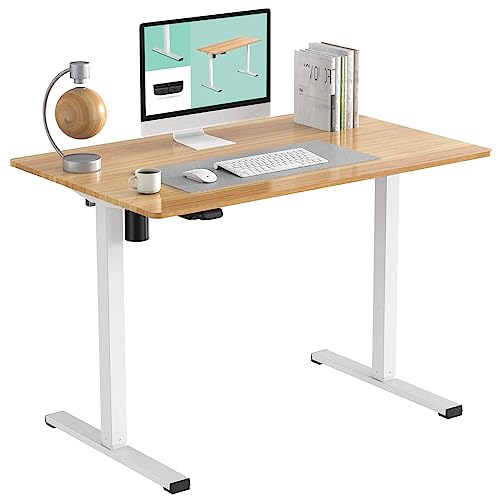 FLEXISPOT Standing Desk 48 x 24 Inches Whole-Piece Desktop Electric Height Adjustable Desk Stand up Desk Home Office Table for Computer Laptop (White Frame + Maple Desktop)