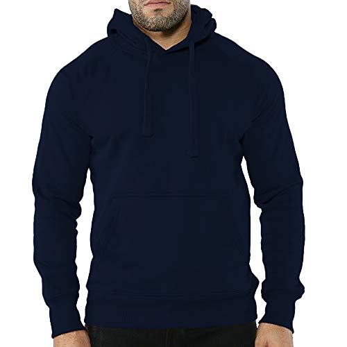 Fabrica Fashion Sweat à capuche classique uni pour homme et femme avec poche kangourou, coupe décontractée et coupe ajustée, bleu marine, M