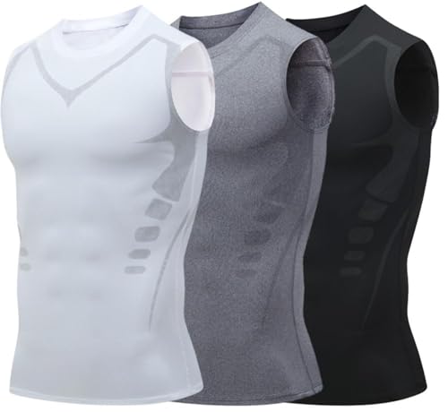 BQWXIEC Camiseta de compresión para hombre, moldeadora iónica sin mangas, para ginecomastia para hombre, camiseta sin mangas, 3 piezas-b, XL
