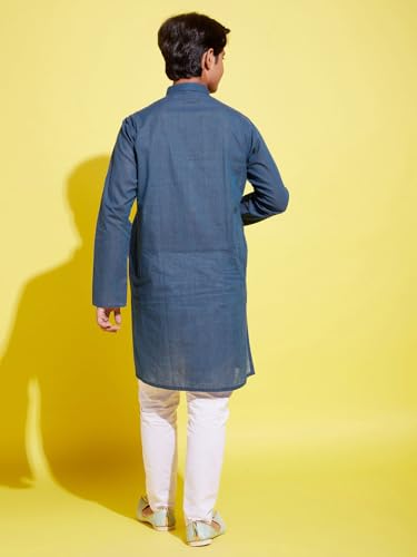 Image of VASTRAMAY Boys YUVA Boys' Midnight Blue and White Pure Cotton Kurta Pyjama Set