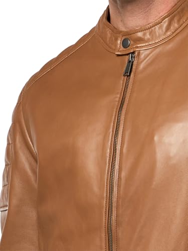 Image of Cole Haan Men's Stand Collar Fully Lined Leather Jacket