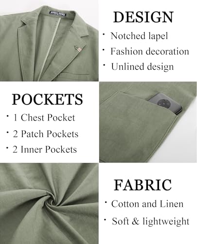 PJ PAUL JONES Mens Blazer Casual Cotton-Linen Sport Coat Lightweight 2 Button Unlined Suit Jackets2