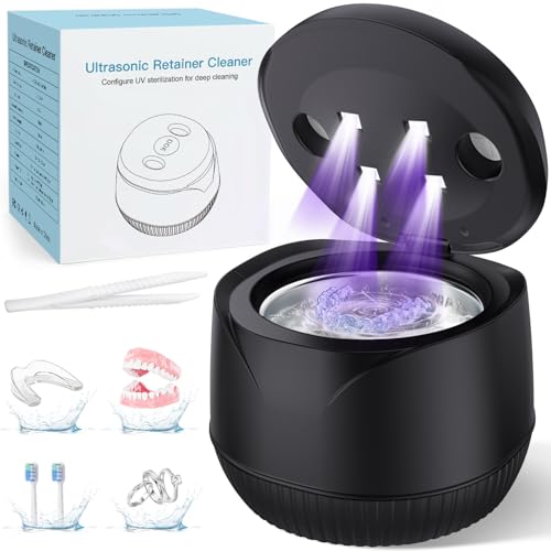 Image of Dental Ultrasonic Retainer Cleaner Machine: 45kHz Dental Cleaning Pod with Digital Timer & 200ML, Cleaning for Dentures, Mouth Guards, Aligners, Night Guards, Braces, Toothbrush Heads & Jewelry, Black