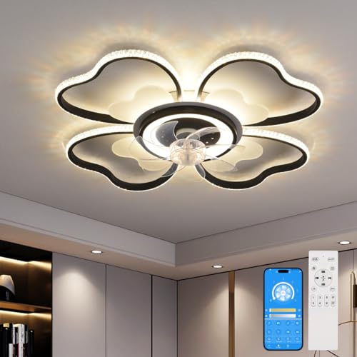 FengBaMeng lampadario con ventilatore,D69CM,Luce a forma di cuore con ventilatore da soffitto,dimmerazione a tre colori lampadario con ventilatore telecomando