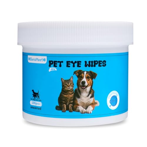 Blessmeet PET Eyes Wipes for Dogs & Cats - Gently Remove Tear Stain, Debris, Crust & Discharge- Hypoallergenic & Deodorizing Pet Cleaning Grooming Wipes Cleaner for Eyes, Face & Wrinkle -Unscented