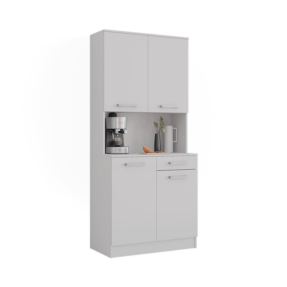 Vicco Küchenbuffet Raul, Weiß, 83.6 x 188.5 cm mit 4 Türen & 1 Schublade, mit offener Geräteablage und kombinierbar mit Zusatzmodulen