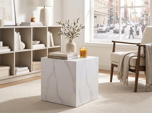 Table basse cube d'appoint décor marbre blanc 40 x 40 cm - 3