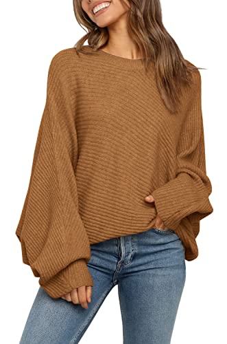 Image of Mafulus Womens Oversized Sweater Fall Winter Slouchy Pullover Jumper Tops | Crewneck,Batwing Sweaters Puff Long Sleeve,Cable,Ladies,Chunky,Knit,Tunic,Warm,Soft Sweaters