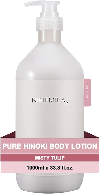 Loção corporal NINEMILA9 Pure Hinoki com manteiga de karité e glicerina, 50.000 ppm de água de hinoki de Jeju, 1.000 mL, Misty Tulip