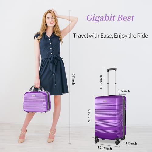 Carry On Luggage 22x14x9 Airline Approved, Hard Case Luggage Sets 2 Piece, PC+ABS Small Luggage Suitcase with TSA Lock & Spinner Wheels (14/20) - Purple2