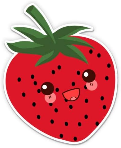 Kawaii Strawberry Cute - 3" Vinyl Sticker - for Car Laptop I-Pad Phone Helmet Hard Hat - Waterproof Decal