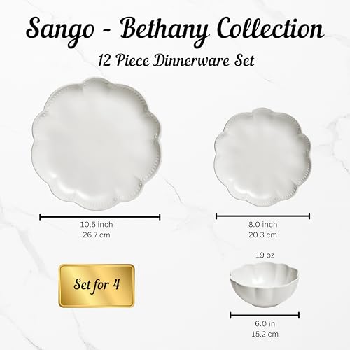 Image of Sango Bethany 12 Pieces Scalloped White Plates & Bowls Set