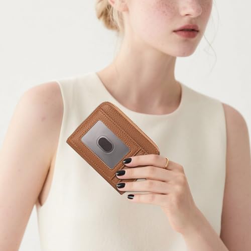 Image of GOIACII Womens Credit Card Holder Wallet Zip RFID Blocking Card Case Wallets Compact Size with ID Window Brown