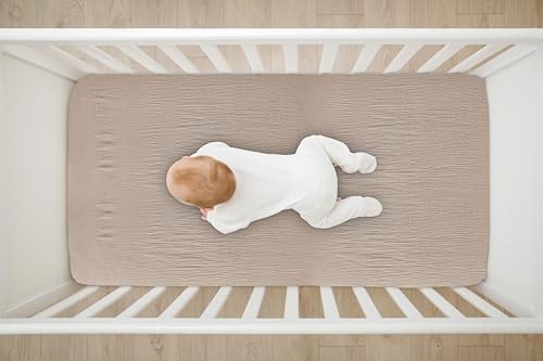Image of TADO MUSLIN Baby Crib Sheets 2 PCS, 100% Organic Cotton Fitted Crib Sheet for Standard Crib Mattress (52 inchx28 inch), Soft and Breathable for Girl and Boy (Khaki, Green)
