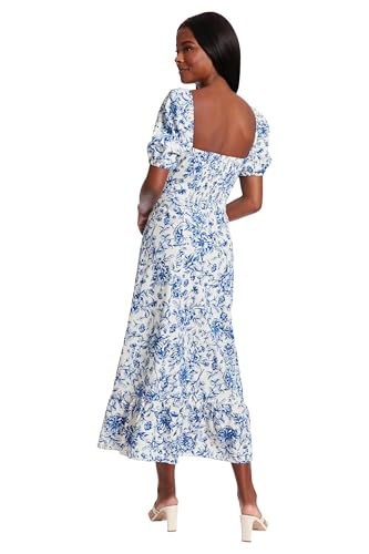 Image of London Times Womens Square Neck Smocked Back Linen Blend Flattering Versatile Spring Summer Garden Party