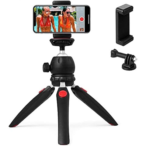 Polarduck Mini Tripod, Mobile Phone Tripod, Vlogging Tripod Compatible with iPhone/Camera/DLSR/Smartphone/Webcam with Universal Phone Holder & GoPro Mount, 360°Rotation Ball Head & Extendable Legs Cover