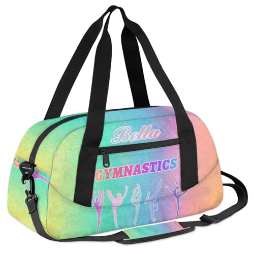 Custom Gym Bag with Name for Women Men, Personalized Sport Dance Gymnastics Duffel Bag Travel Weekender Overnight Bags, Rainbow Ombre2