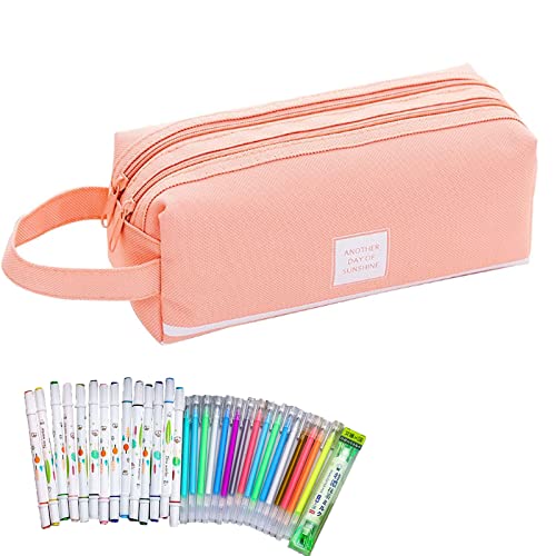 CTB Grande Capacité Trousse à Crayons Trousse Fille College Bureau Papeterie Sac Grand Stockage Crayon Sac Sac à Maquillage en Tissu Oxford Adapté Aux éTudiants/Enfants/Adultes/Filles/Garçons(Rose) Cover