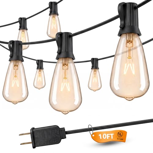 SUNSGNE 10Ft Outdoor Edison String Lights with Bulbs