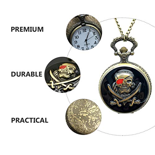 VILLCASE Esqueleto Relógio de Bolso Crânio Pirata Vintage Ossos Cruzados Quartzo Relógio de Bolso Me