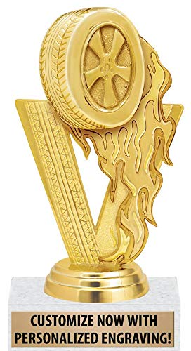 Crown Awards Racing Tire Trophies, 6" Gold Racing Tire Trophy Award, Personalized with Your Own Engraving