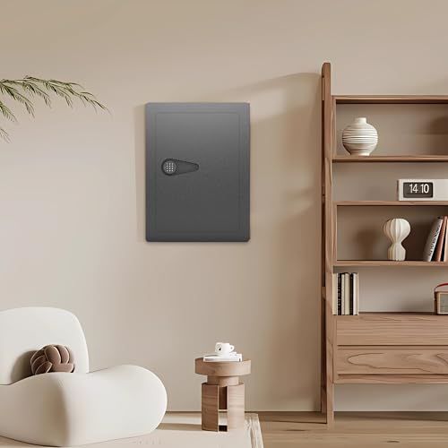 FEMICON Wall Safe with Digital Keypad and Removable Shelves for Firearms and Valuables, Heavy Duty Steel Construction, Black - Thumbnail 2