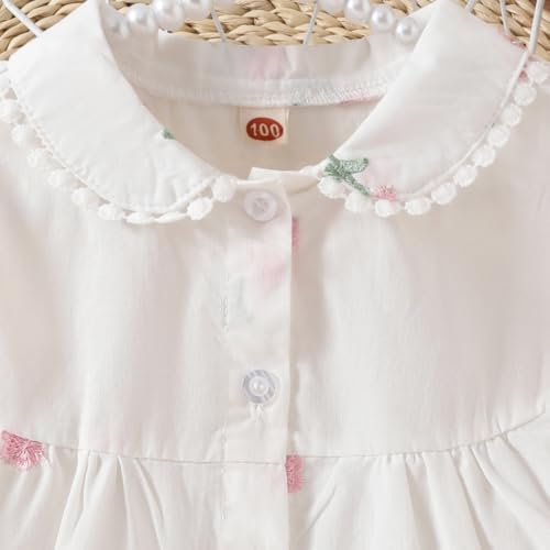 Girls Baby Doll Collar Shirt Girl Blouse Shirts Spring Fall Long Sleeve with Flower Embroidery Tops Button Cute Shirts3