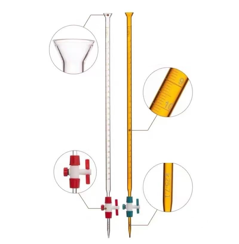 Bureta de Vidrio Clase A con Llave PTFE & Parte Superior de Embudo - Precisión ±0,02ml, 10ml 25ml 50ml para Laboratorio(50ml)