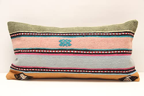 Throw kilim pillow cover 12x24 inch handmade Oriental Sofa pillow Eclectic Accent Bolster Art Deco Modern Decorative Vintage Ethnic cushion cover