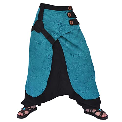Siamrose Wide Leg Yoga Harem Pants, Baggy Lounge Trousers, Double Layer Cotton in The Front, One Size (Black Blue)