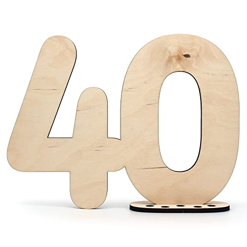 HAGEFOL Libro de visitas decorativo de madera, cartel número 40, para escribir uno mismo como regalo con soporte y portavelas de cumpleaños, para decoración de 40 cumpleaños, 40 años aniversario o