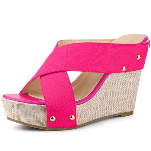 Perphy Open Toe Platform Linen Slide Wedge Sandals for Women