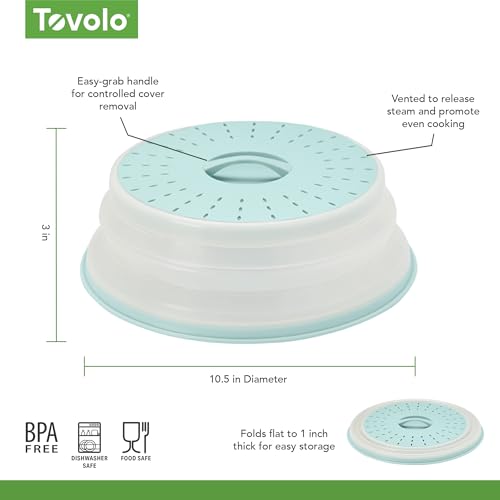 Image of Tovolo Microwave Splatter Cover for Food Medium Blue Haze Dishwasher Safe, Collapsible Reusable Cover for Food in Microwave Uses BPA Free Safe Silicone,10 inch Vented Microwave Cover