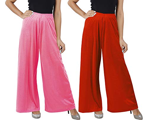 Image of Buy That Trendz M to 4XL Cotton Viscose Loose Fit Women M to 6XL Flared Wide Leg Palazzo Pants for Rose Orange 2 of Pack Combo XXXX-Large