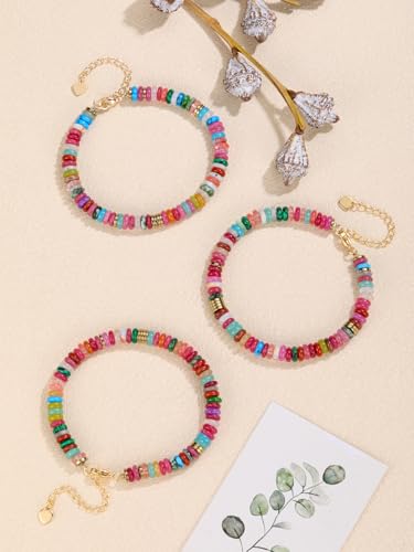 Jovivi Natural Stone Beaded Bracelets for Women Boho Colorful Gemstone Healing Crystals Bead Bracelet 14K Gold Plated Summer Handmade Jewelry Birthday Gift4