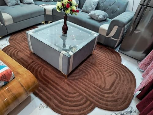 Image of Hand Tufted Modern Design Exported Collection High Low Pattern Wool Carpet for Living Room, Bedroom & Hall (Brown, 5 x 7 Feet)