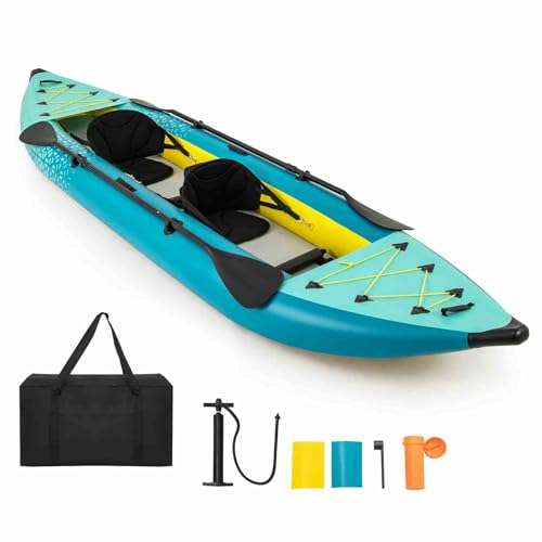 Costway Inflatable Kayak Set, 2-Person Kayak with Aluminium Oars, EVA Padded Seat, High Back...