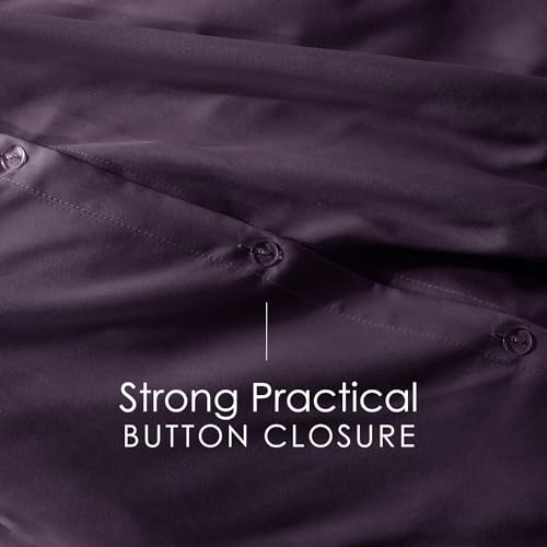 Image of Hearth & Harbor Purple Duvet Cover with Fitted Sheet Twin Size | 3 Piece Soft Double Brushed Bedding Set, Button Closure, 1 Duvet Cover 68x90 Inches, 1 Fitted Sheet, 1 Pillow Sham