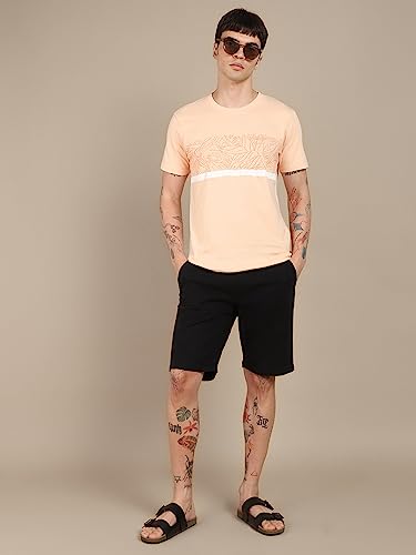 Image of Dennis Lingo - Men's Peach Polycotton Printed Regular Fit T-Shirt