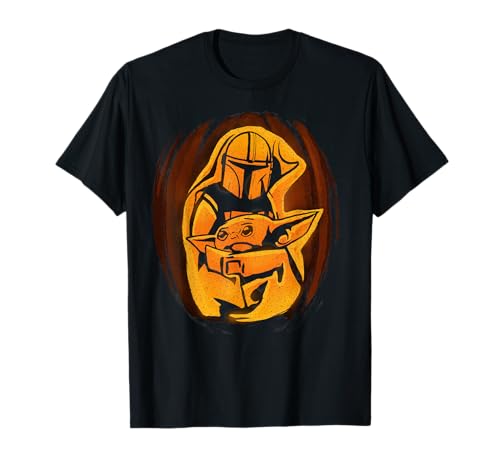 T-shirt Star Wars Mandalorian Halloween avec motif citrouille sculptée haute définition