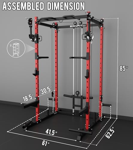 Image of Eonfit E2 Power Cage,1500LB Squat Rack with Cable Crossover System.Multi-Function Power Rack for Home Gym.All-in-One Squat Rack with More Training Attachments