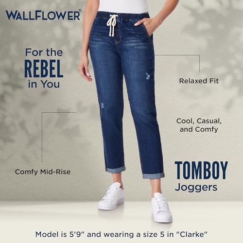 WallFlower Women's Tomboy Jogger Denim Mid-Rise Insta Stretch Juniors Jeans4