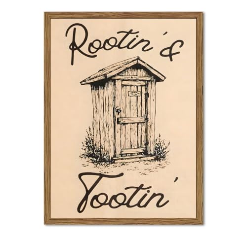 Cute Western Bathroom Wall Art Vintage Southwest Rustic Restroom Wall Decor Painting, Western Cowboy Ranch Toilet Rootin Tootin Poster Canvas Print Picture 12x16 inch Wood Framed by yulihaz - Used condition - US$19.69
