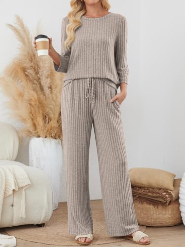 LILLUSORY Womens 2 Piece Lounge Sets Pajamas Matching Outfits 2025 3/4 Sleeve Fall Clothes Vacation Comfy Casual Sweatsuits2