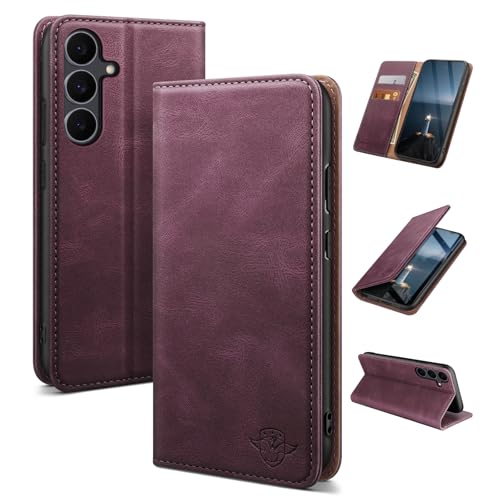Coque Samsung S25 FE avec porte-cartes RFID et rabat magnétique vin rouge