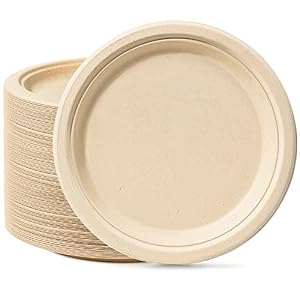 Rigid 9 inch 50 Pack Disposable Paper Brown Plates Sugarcane Compostable Strong Dishes for Picnic Wedding Christmas Party BBQ