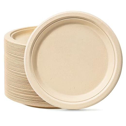 GREENESAGE Rigid 10 inch 100 Pack Disposable Paper Brown Plates Sugarcane Large Strong Dishes for Picnic Wedding Party BBQ