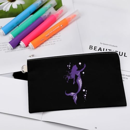 Purple Mermaids Silhouette Fashion Coin Purse Change Makeup Bag Canvas Pencil Pouch Travel4