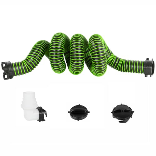 OUTPRIZE 15FT RV Sewer Hose, EXTREME Heavy Duty 24 Mil TPE Material for Abrasion Resistance and Crush Protection, Camper Sewer Hose Kit with Pre-Attached Bayonet Fittings, 4-in-1 Adapter Elbow, Green